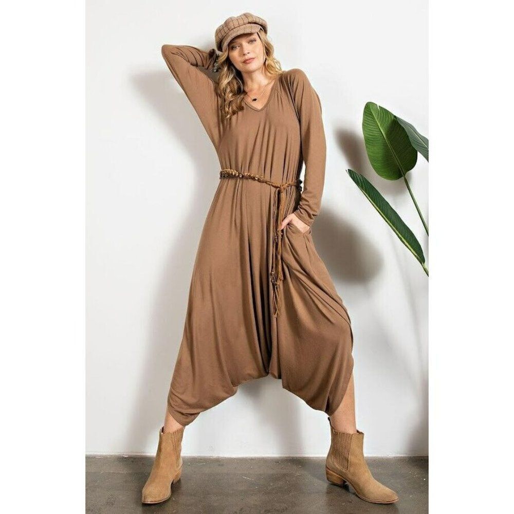 Easel Long Sleeve Baggy Jumper Pants Romper Jumpsuit Mocha Brown New S-L EB50239